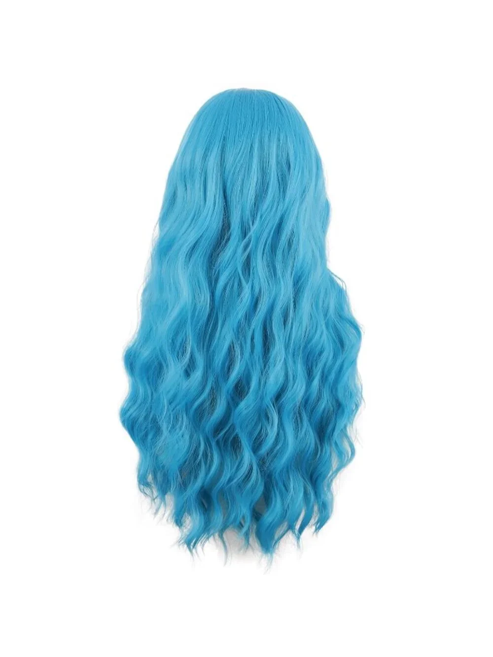 Women's Cyan Blue 28 Inch Synthetic Fiber Long Middle Part Curly Cosplay Wigs